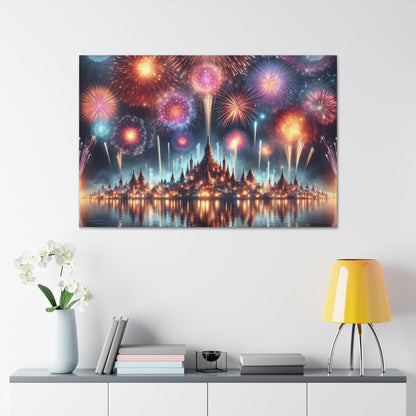 Canvas Wraps - Colorful Fireworks Display Wall Art