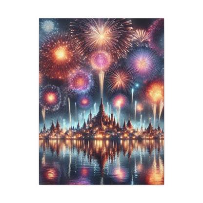 Canvas Wraps - Colorful Fireworks Display Wall Art