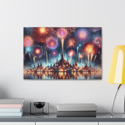 Canvas Wraps - Colorful Fireworks Display Wall Art